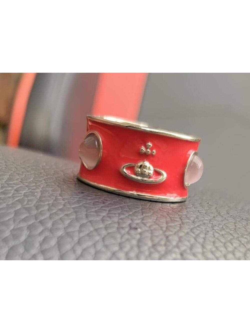 Vivienne Westwood Logo Ring Pink Hot Silver Size 7 Mens Women King Couple Opal n